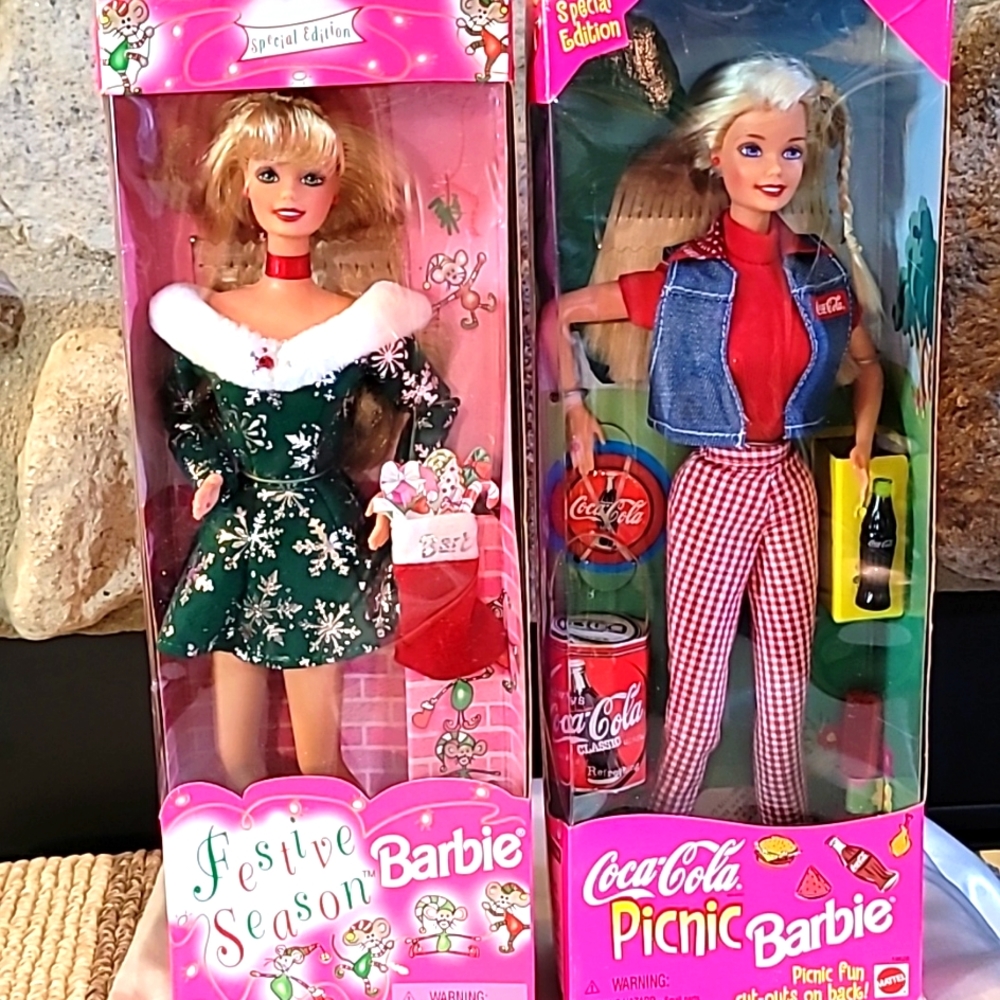 Barbie Dolls. Set of 2. 'Festive Season' and "Coca Cola Picnic'.